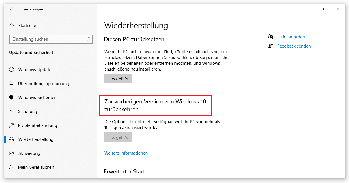 Revert to the previous version of Windows 10 with Windows.old
