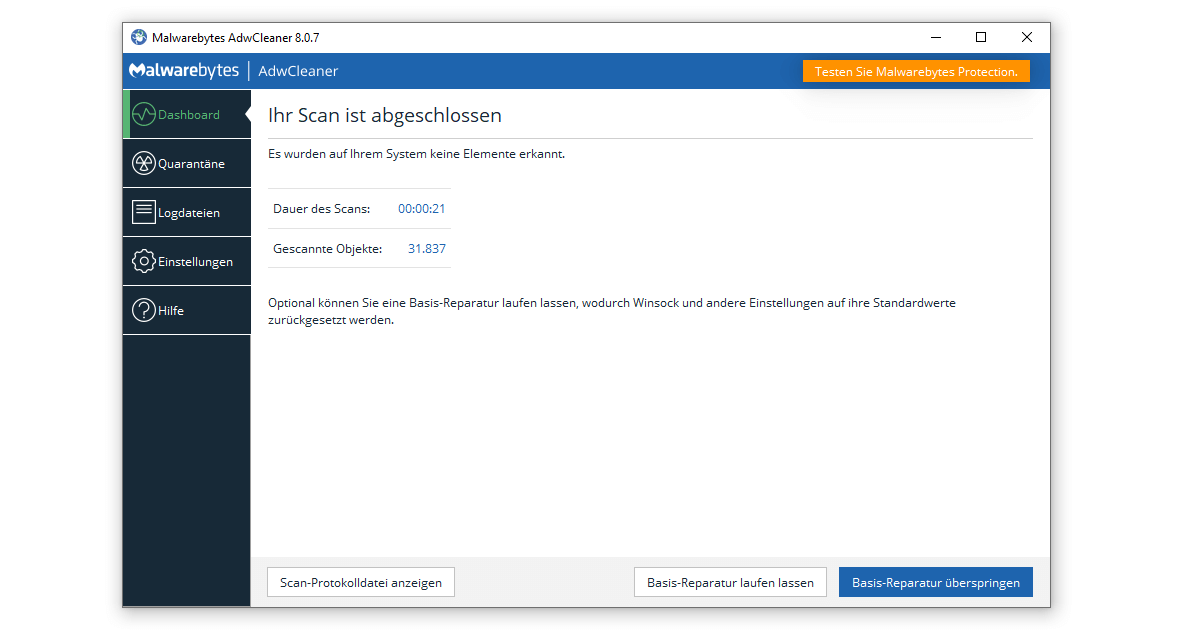 The AdwCleaner download is followed by the crucial scan