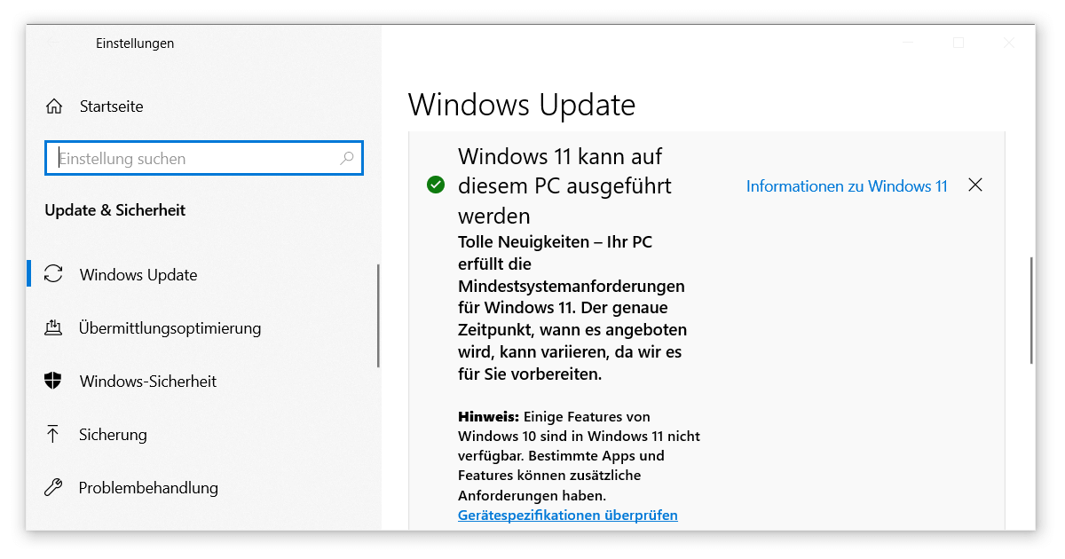 Problemlos Windows 10 auf 11 updaten