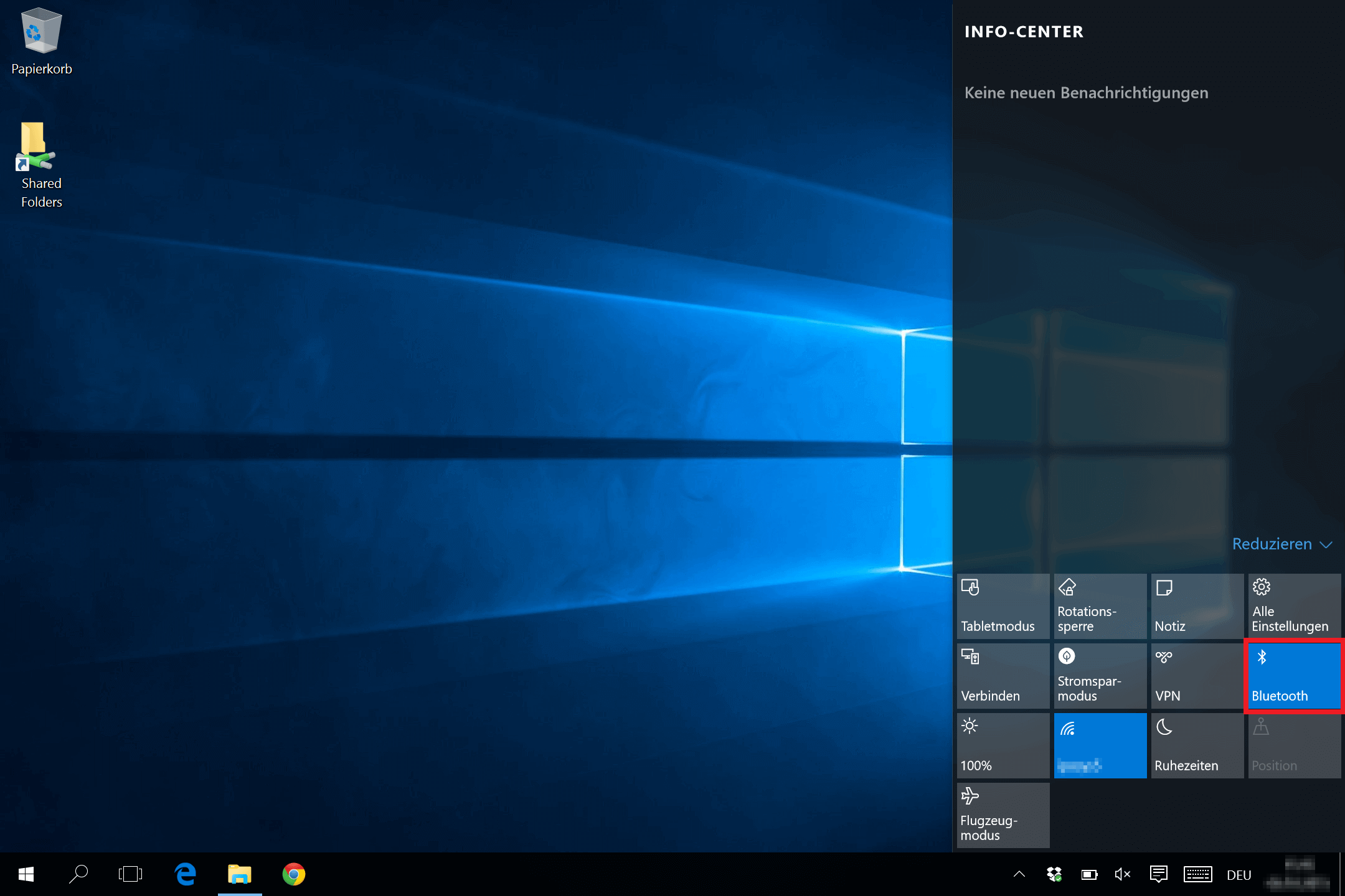 Mit einem Klick im Info-Center von Windows 10 Bluetooth aktivieren