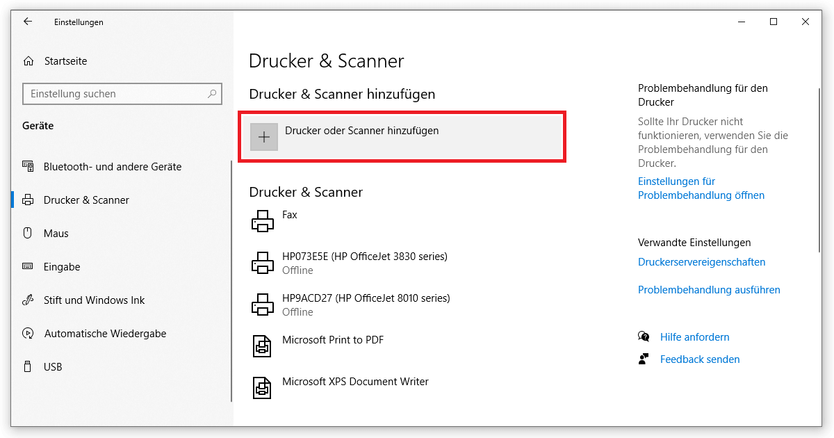 In the settings you can install printers in Windows 10