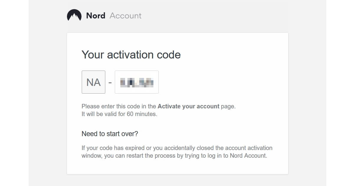 Activation code for your NordVPN account