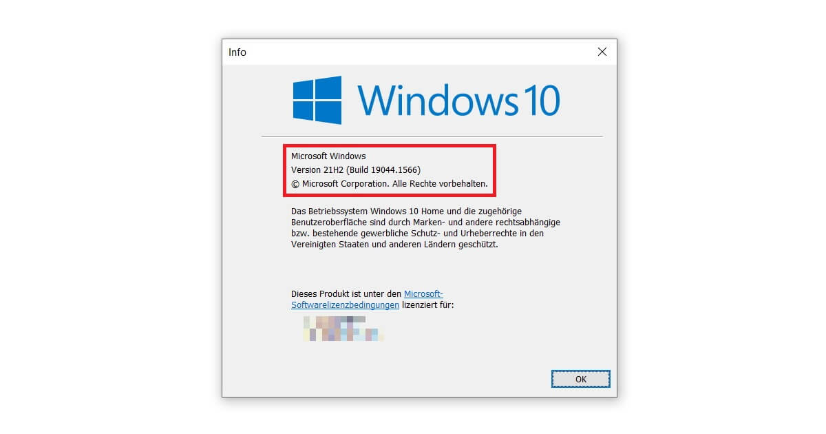 Controllo della versione di Windows 10