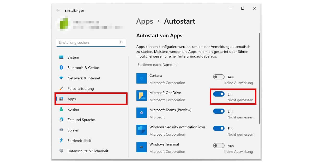 Im Autostart Windows 11 OneDrive deaktivieren