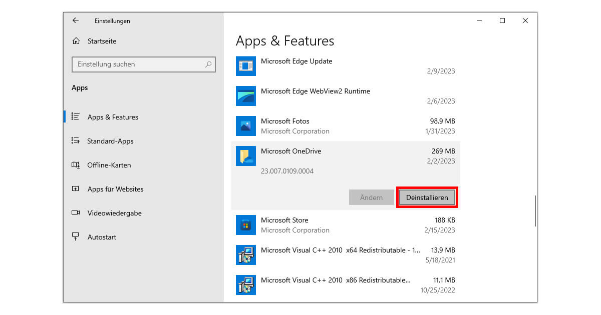 Unter Windows 11 OneDrive deinstallieren