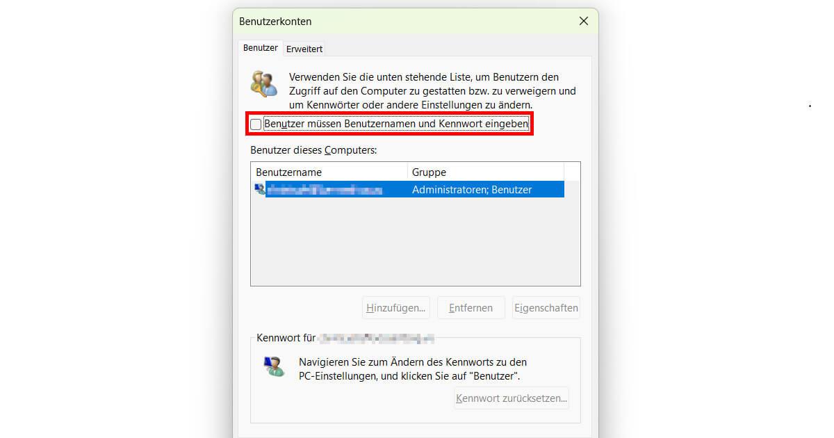 Windows 11 Anmeldung ohne PIN und Kennwort