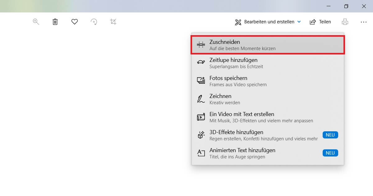 Fotos unter Windows 10 nutzen, um ein Video zu schneiden