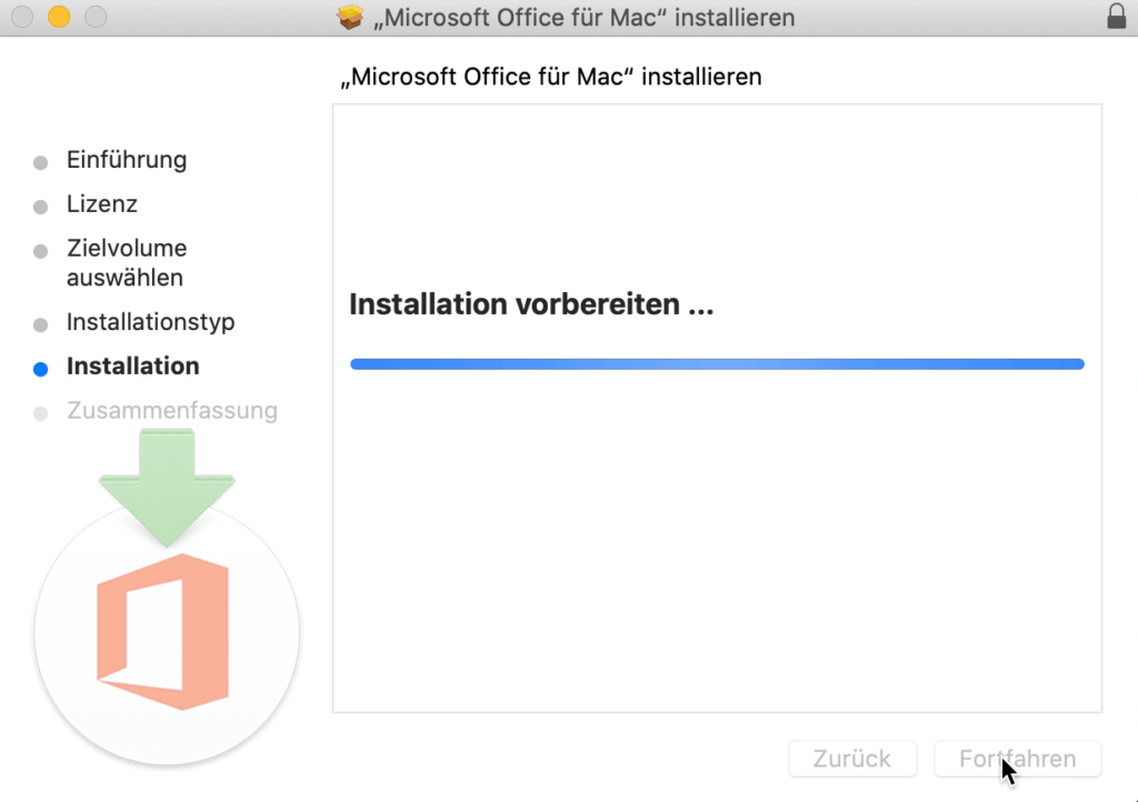 Die Installation wird vorbereitet