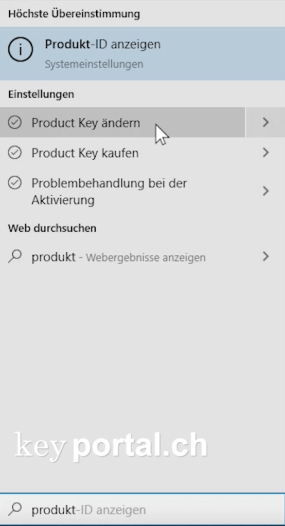 Tippe «Produkt Key ändern» ein.