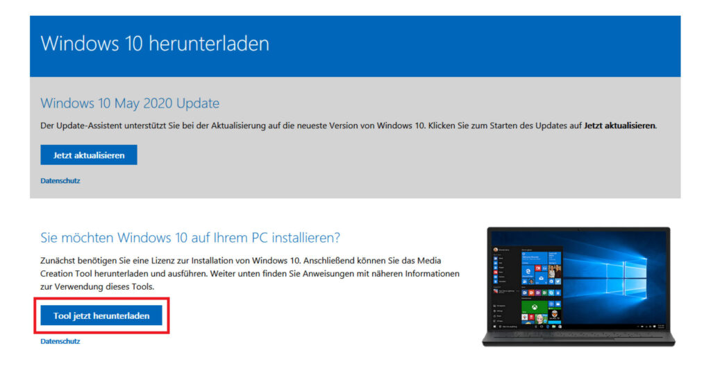 Das Media Creation Tool hilft beim Upgrade von Windows 7 auf Windows 10